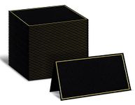 Better Office Products 100 Pack Gold Metallic Border Place Cards, 2 x 3.5 in, Folded Table Tent Cards for Weddings, Dinner Parties, Buffet Banquets,(Black)