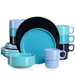 LOVECASA 16 Pieces Dinnerware Set, Porcelain Dinner Sets, Dishes Dinner Sets, Dinner Plates, Dessert Plates, Bowls and Mugs, Service for 4 (Cool Assorted Colors, Set of 16)