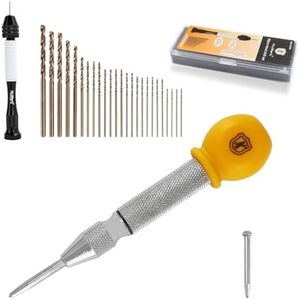 Mulwark 25 Pcs Precision Pin Vise Hand Drill Set and 5" Spring-Loaded Automatic Steel Center Hole Punch