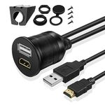 TNP USB HDMI Flush Mount Cable - Dashboard Panel Dash Mount USB + HDMI Port Socket Jack Plug Water Resistant Connector Extension Wire Cord for Car Truck Trailer Boat Motorcycle & More (1M / 3FT)