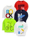 Kuchipoo Full Sleeves Boys Regular Fit Cotton T-Shirts (KUC-TSHRT-344, 9-10 Years, Multi-Colored)