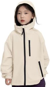 Rolanko Kids Rain Jacket Girls Windbreaker Raincoat Boys Lightweight Hooded Jacket Water Resistant Outdoor (Beige,8-10)