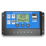 Skypearll Solar Charge Controller 30A, Solar Charge Controller 12V/24V Intelligent Battery Regulator for Lead Acid & Lithium Battery with LCD Display and 3A USB Port (Blue)