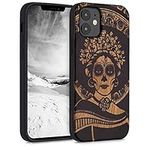 kwmobile Wood Case Compatible with Apple iPhone 11 Case - Cover - Mexican Skull Light Brown/Black