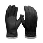 Mens Deerskin Leather Gloves Soft Touchscreen Leather Gloves With Cashmere Lined,Black,M