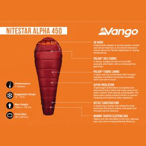 Vango Nitestar Alpha 450 Ultralight Mummy Sleeping Bag – Winery, DofE Recommended