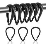 Qulable 12 PCS Premium Plastic Shower Curtain Rings - Drop Shaped Shower Curtain Hooks Gliding on Standard Shower Rods,Easy Snap Closure, for Bathroom Shower Window Rod (Black)