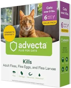 Advecta Plus Flea Prevention for Cats, Cat and Kitten Treatment & Control, Small and Large, Fast Acting Waterproof Topical Drops, 6 Month Supply