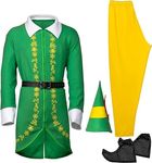 AudMsier Christmas Elf Costume Green Cosplay Set Costume Men Couples Outfits Party Fancy Dress Outfit for Adults (M)