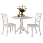 East West Furniture DLBO3-WHI-W 3 Piece Dining Room Table Set Contains a Round Kitchen Table with Dropleaf and 2 Dining Chairs, 42x42 Inch, Linen White