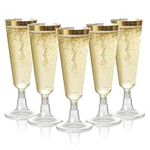MATANA 96 Premium Elegant Plastic Champagne Flutes with Gold Rim, 150ml - Reusable Toasting Glasses, Cocktail Prosecco Glasses for Weddings, Birthdays, Christmas, BBQ, Parties