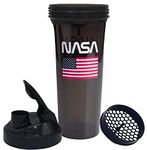 800ml Shaker Bottle Leakproof Cocktail Protein Shaker Mixing Cup Measuring Marking Mixer Net Flip Top NASA Print [NASA Insignia Worm]