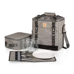 PICNIC TIME - PT-Frontier Picnic Cooler Tote - Soft Cooler Bag with Picnic Set - Picnic Tote, (Heathered Gray)