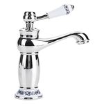 Vintage Floral Ceramic Single Handle Mixer Tap Cold Hot Water Bronze Faucet for Bathroom Basin Sink Home Decoration(Chromed)