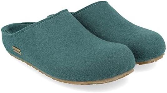 HAFLINGER Grizzly Michl Felt Slippers with Rubber Sole, pine green, 10.5 AU