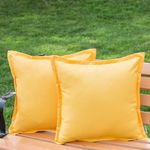 LIGICKY Yellow Outdoor Waterproof Pillow Covers 18x18 Inch Pack of 2 Decorative Square Solid Color Pillows with Wide Edge Cushion Cover for Patio Tent Garden Couch Balcony