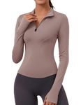 Rapbin Women's Long Sleeve Tops,Gym Tops for Women UK,Running Tee Shirts, Half Zip Sweatshirts Workout Top with Thumb Holes (Lunar Rock,M)