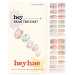 Heyhae Semi Cured Gel Nail Strips | Sun Cured Gel Nail Wraps No LED Lamp Needed Easy Apply & Remove | Includes 28 strips, 1 Prep Pad, 1 Nail File & 1 Wooden Stick - Hey, Seas the Day!