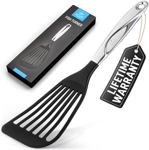 Zulay Kitchen Premium Fish Spatula Stainless Steel - Slotted, Non-Stick & Easy to Clean Fish Turner with Ergonomic Handle - Perfect for Cooking & Dishwasher Safe 12.8"