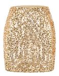 MANER Women's Sequin Skirt Sparkle Stretchy Bodycon Mini Skirts Night Out Party, Champagne, Small