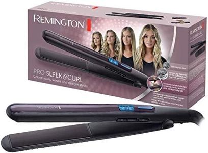 Remington Plancha de Pelo Pro Sleek & Curl, 2 en 1 Alisa y Riza, Óptimo para Ondas, Placas Estrechas Extralargas, Cerámica Avanzada Ultra, Temperatura hasta 230°C, Función Turbo, Digital, S6505