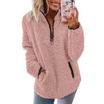 Sweatshirts For Women Uk Womens Fleece Jumper Fluffy Pullover Teddy Fleece Sweatshirts Ladies Jumpers Coat Casual Top Fuzzy 1/4 Zip Up Long Sleeve Stand Collar Cozy Coat Tops With Pockets Red