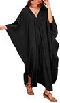 Bsubseach Women Casual Kaftan Dress Batwing Sleeve Plus Size Swimsuit Cover Up Maxi Caftan Dresses Black