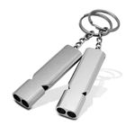 2 Pcs Emergency Survival Whistle, Silver Double Tube Outdoor Survival Whistle Camping Whistle, Metal Survival Whistle Super Loud with Keychain for Camping Survival, Boating, Hiking, Pet Training