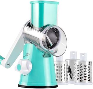 Ancevsk Rotary Cheese Grater Manual Kitchen Shredder, Speed Round Mandoline Vegetable Slicer Safe Food Grinder with 3 Interchangeable Blades for Nuts, Potato, Carrot, Garlic, Walnut (Blue)
