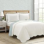 Lush Decor Coastal Chic Scallop Edge Reversible Cotton Quilt Blue/White 3 Piece Set Full/Queen - Soft Elegant Affordable Luxury Bedding Set