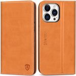 SHIELDON Flip Case for iPhone 14 Pro Max 5G, Genuine Leather Wallet Case with [Card Slots][RFID Blocking][Kickstand][Shockproof TPU Shell] Folio Cover Compatible with iPhone 14 Pro Max 2022, Brown