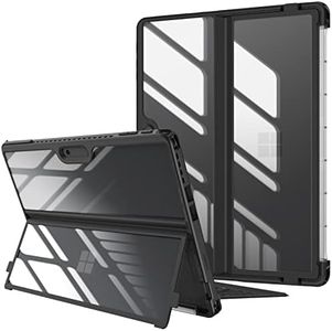 Fintie Hard Case for 13 Inch Microsoft Surface Pro 9 / Pro 9 5G (2022 Release) - Shockproof Folio Rugged Cover with Clear Transparent Back Shell Compatible with Type Cover Keyboard, Black