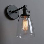 Phansthy Vintage Style Wall Lights Clear Glass Shade, Edison Industrial Wall Sconce E27 Indoor Light Fixtures Loft Bar Kitchen Lamp Lighting (Black)