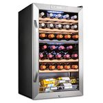 Ivation 33 Bottle Dual Zone Wine Cooler Refrigerator w/Lock | Large Freestanding Wine Cellar For Red, White, Champagne & Sparkling Wine | 41f-64f Digital Temperature Control Fridge Stainless Steel