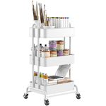 Ceayell 3-Tier Metal Rolling Storage Cart Heavy Duty Utility Cart Organizer with Lockable Wheels (WHT)