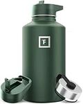 IRON °FLASK Sports Water Bottle - Wide Mouth with 3 Straw Lids - Stainless Steel Gym & Outdoor Bottles for Men, Women & Kids - Double Walled, Insulated Thermos, Metal Canteen - Sage, 64 Oz