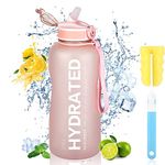 MYFOREST Half Gallon Water Bottle with Straw, 74oz Water Bottle with Time Marker BPA Free Material, 2.2L Leakproof Water Storage Container - Froeted Pink