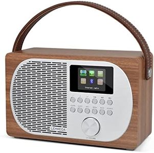 LEMEGA M2P Internet Radio,DAB/DAB+/FM Radio with Bluetooth,Dual Alarms Clock,Mains and Battery Powered Portable DAB Radios Rechargeable Digital Radio,Colour Display,App Control - Walnut