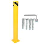 Kojem 41-7/8” x 5” Safety Round Bollard Parking Barrier Post Safety Bollard Universal for Outdoor Sidewalks Entrances Parking Lots Powder Coat Pipe Steel Bolts Yellow