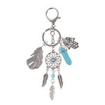 Boho Dream Catcher Keyring with Crystal Ornament Feather Leaf Tassel Keychain Hanging Decorations Pendant Backpack Wallet Hanging Keychain Alloy Vintage Key Ring Keyfobs for Women Decor Jewelry Gift