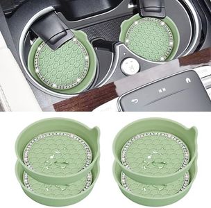 Amooca Car Cup Coaster Universal Non-Slip Cup Holders Bling Crystal Rhinestone Car Interior Accessories 4 Pack Tea Green