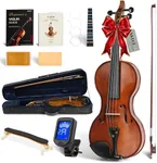 AKLOT Hourglass 4/4 Violin Set: Ergonomic Body, Solid Spruce Top Fiddle, Maple Back, Acoustic Beginner Violin with Hard Case, Lesson Book, Bow, Shoulder Rest, Tuner, Fretboard Stickers, Glossy Brown
