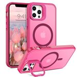 BENTOBEN Magnetic Case for iPhone 12/Pro, [Compatible with MagSafe] [Built-in Camera Ring Stand] Translucent Matte Shockproof Anti-Scratch Protective Cover for iPhone 12/Pro 6.1'', Hot Pink