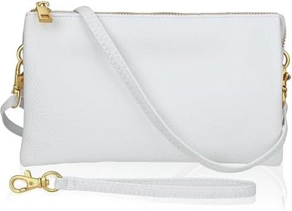 White Clutch Purse Wristlets for Women - White Crossbody Bags for Women, Handbags for Wedding, Small Clutch Purse Crossbody, Vegan Leather Handbag Wallet for Bachelorette, Bride, or Wedding