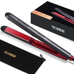 TECHMERI Hair Straightener and Curler 2 in 1, Flat Iron Hair Straightener with 5 Temp, Titanium Flat Iron with Dual Voltage, Gray