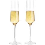 Patrani Fashion Wine Glasses Champagne Flutes 250 ML Crystal Glass Hand Blown Edge Brandy Glasses, Premium Crystal Champagne Glasses, Sparkling Long Champagne Flutes (Set of 2)