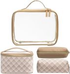 Navaris 4-in-1 Travel Cosmetic Bags - Lightweight & Portable Makeup Holder - Organizer Case for Toiletries Cosmetics & Essentials - TSA-Approved Organizing Toiletry Bag Set - Brown