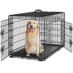 Yaheetech Dog Crate 42'' Double Door Dog Crate w/Divider for Puppy to Adult Large Collapsible Metal Dog Crate with Removable Tray Wire Dog Kennel Crate for Small Medium Dogs Travel Cage, Black