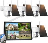 GAIEXCE Wireless Solar Camera System Outdoor, 4PCS 4MP Battery Powered Cameras, No Monthly Fee, 360° View Pan Tilt, PIR Motion Detection, Color Night Vision, IP66, 2-Way Audio, 10" Monitor