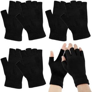 BEVTEE 4 Pairs Fingerless Gloves for Women Men, Winter Knitted Half Finger Gloves, Touchscreen Warm Stretchy Mittens, Common Size, Fit for Working, Typing, Writing, Running, Driving, Biking (Black)
